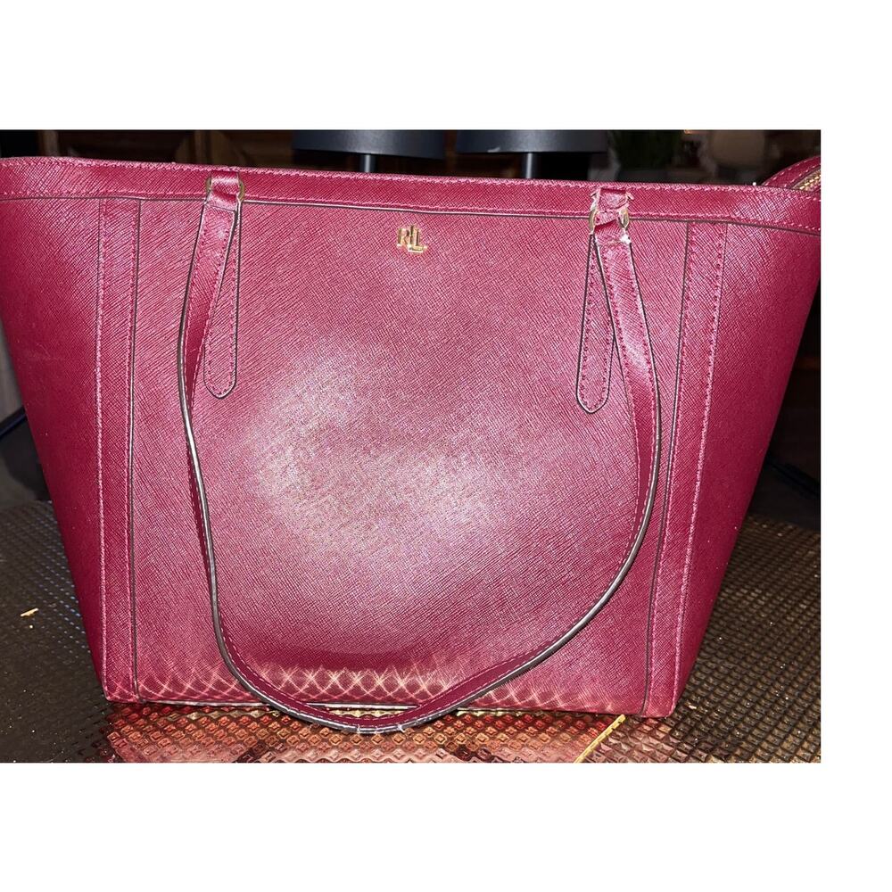 Lauren Ralph Lauren Bennington Newbury leather tote bag in a bordeaux color
